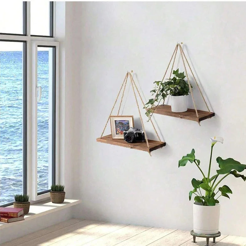 Wooden Swing Rope Wall Shelf