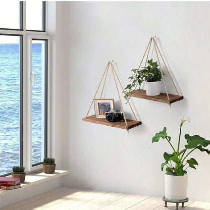 Wooden Swing Rope Wall Shelf