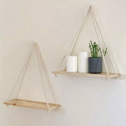 Wooden Swing Rope Wall Shelf