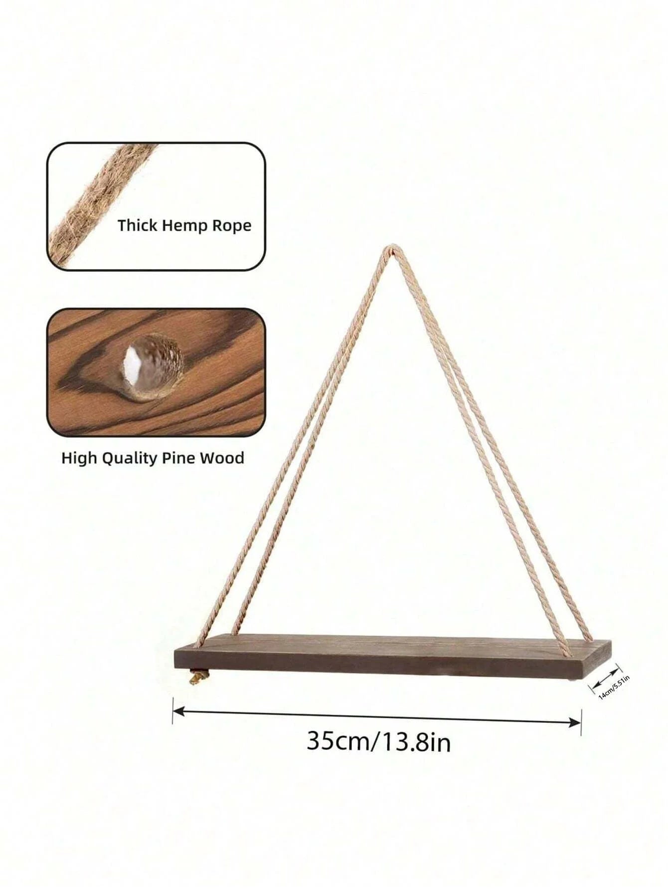 Wooden Swing Rope Wall Shelf