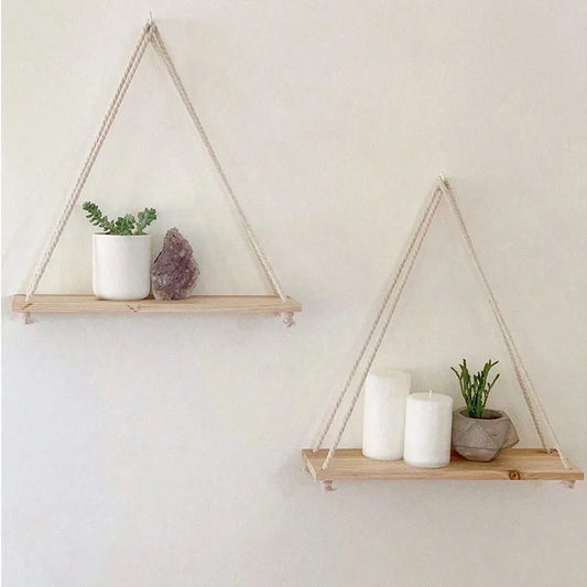 Wooden Swing Rope Wall Shelf