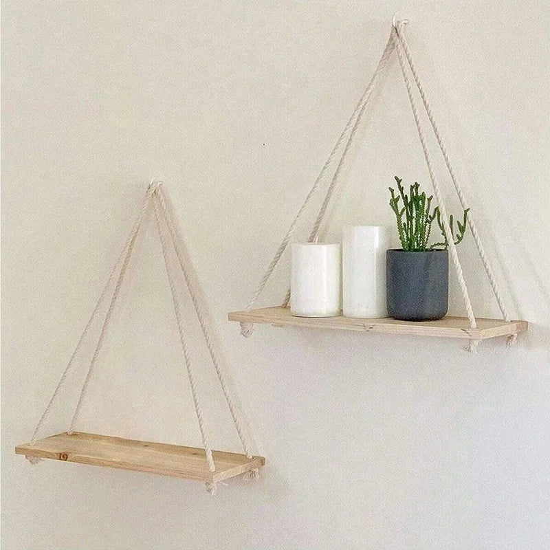 Wooden Swing Rope Wall Shelf