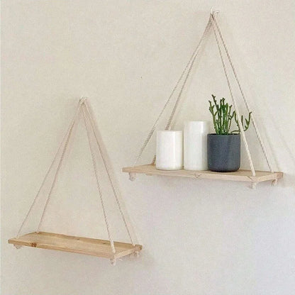 Wooden Swing Rope Wall Shelf