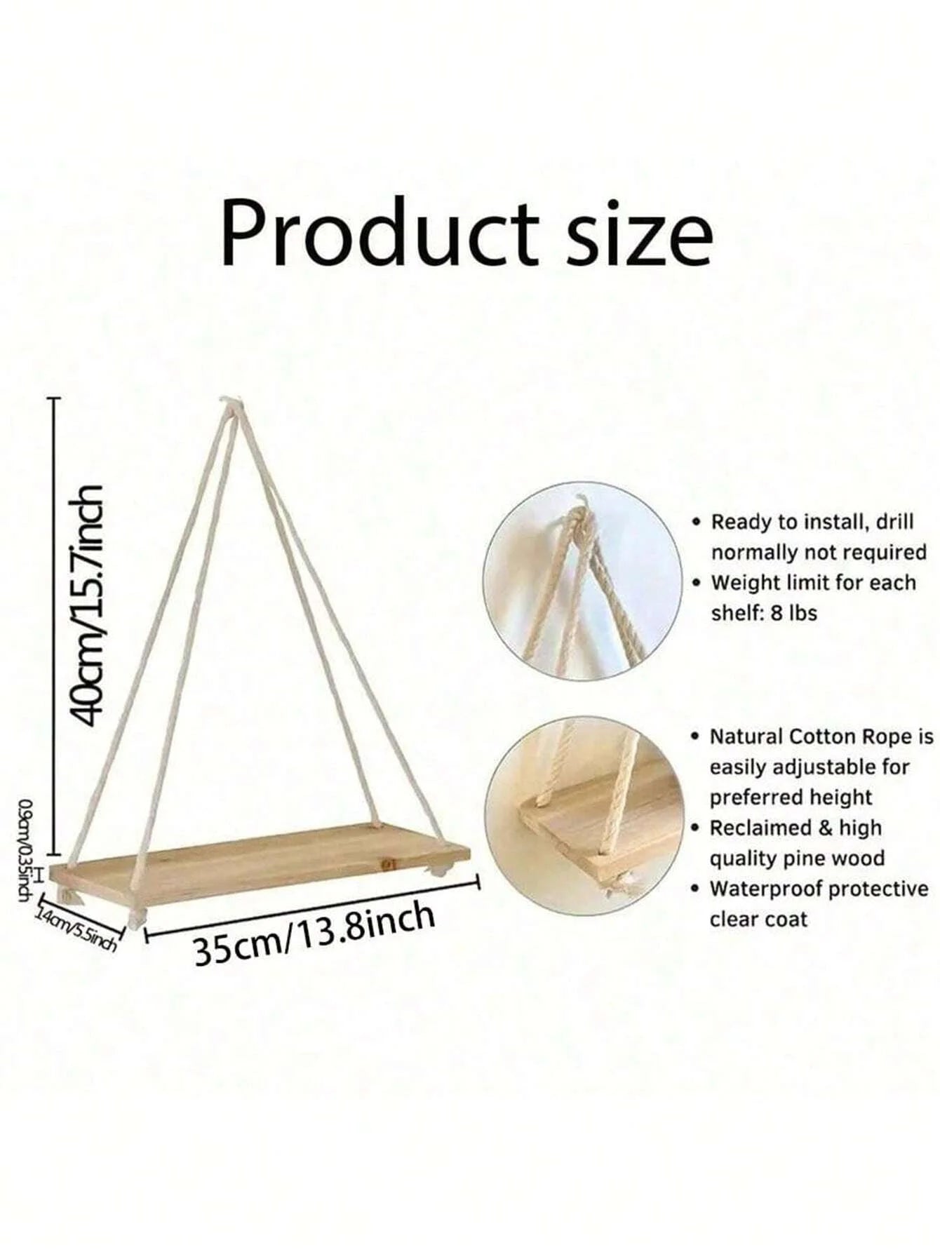 Wooden Swing Rope Wall Shelf