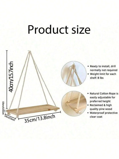 Wooden Swing Rope Wall Shelf