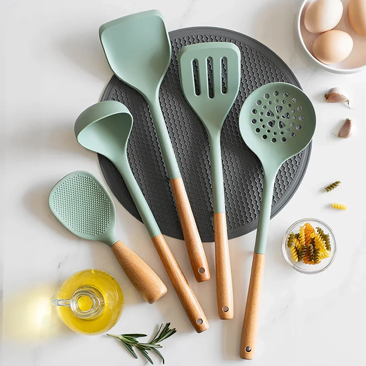 Silicone Cooking Spatula Wooden Handle